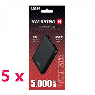 5 x SWISSTEN WORX POWER BANK 5000 mAh