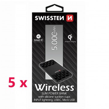 5 x SWISSTEN WIRELESS SLIM  POWER BANK 5000 mAh